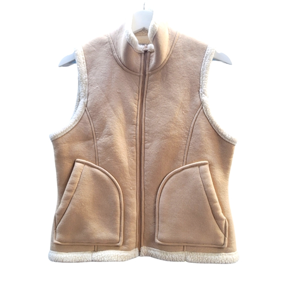 Brody Vintage Zip Up Sleeveless Vest Beige Small